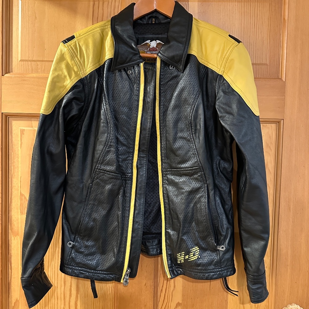 Harley-Davidson Black & Yellow Leather Jacket – Size Small – RN# 103819 / CA# 03